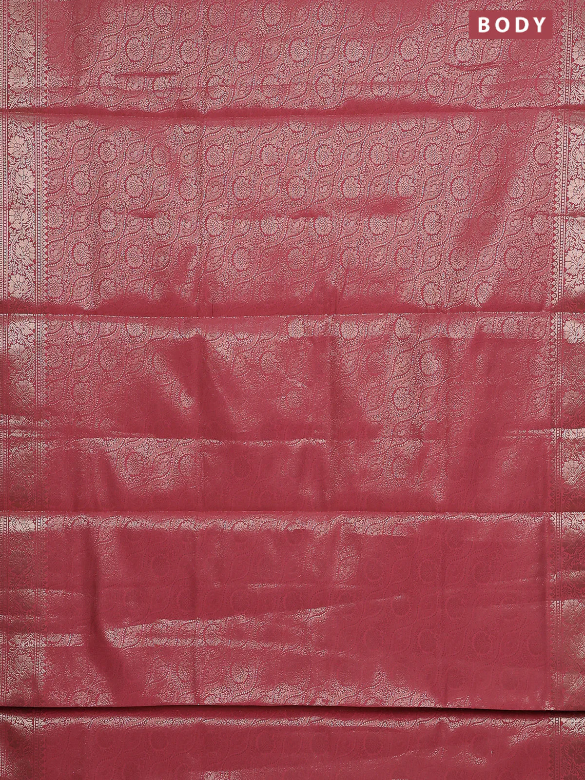 Semi soft silk saree peach pink with allover zari woven brocade weaves -Without blouse - Image 2