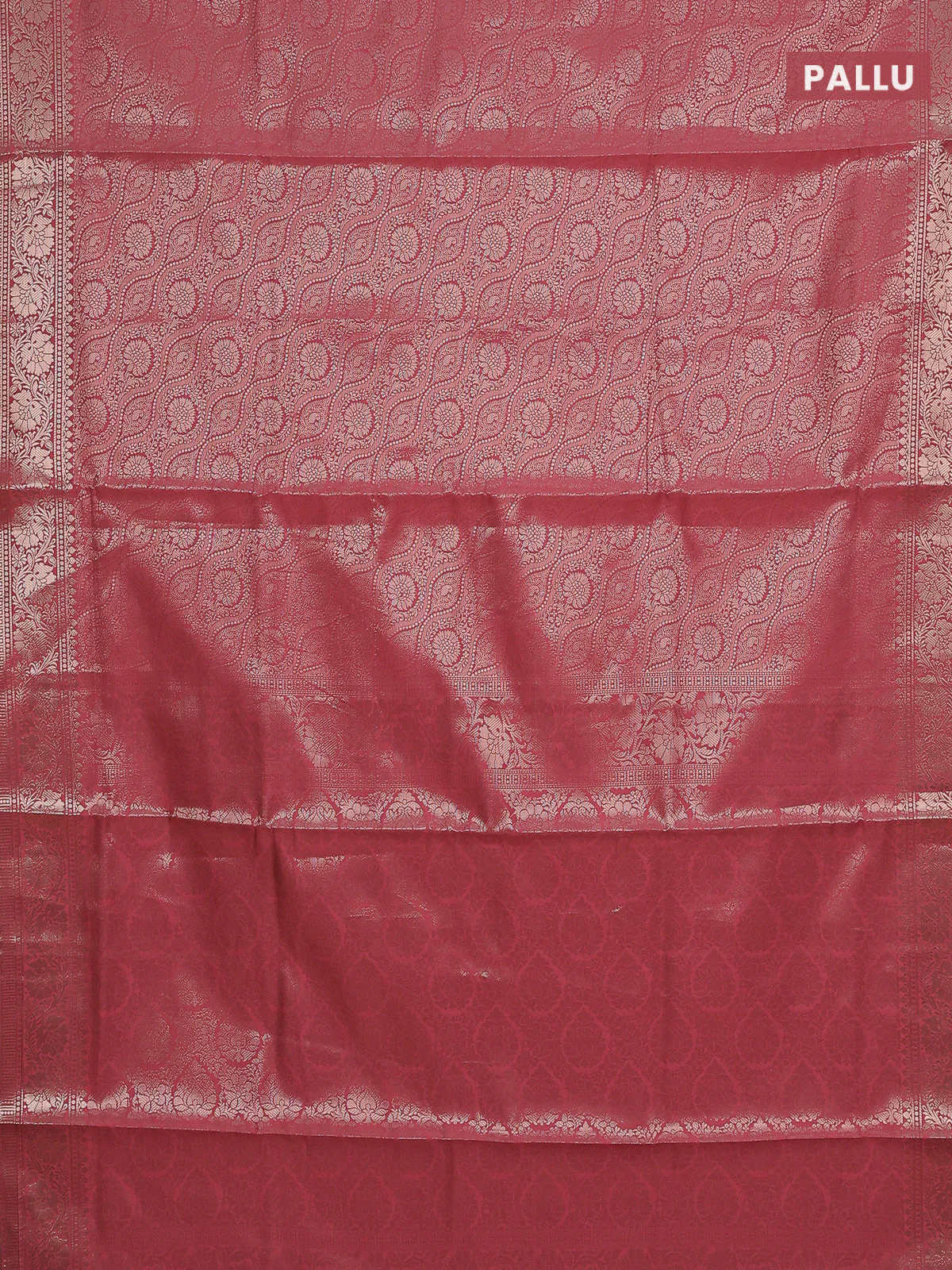 Semi soft silk saree peach pink with allover zari woven brocade weaves -Without blouse - Image 3