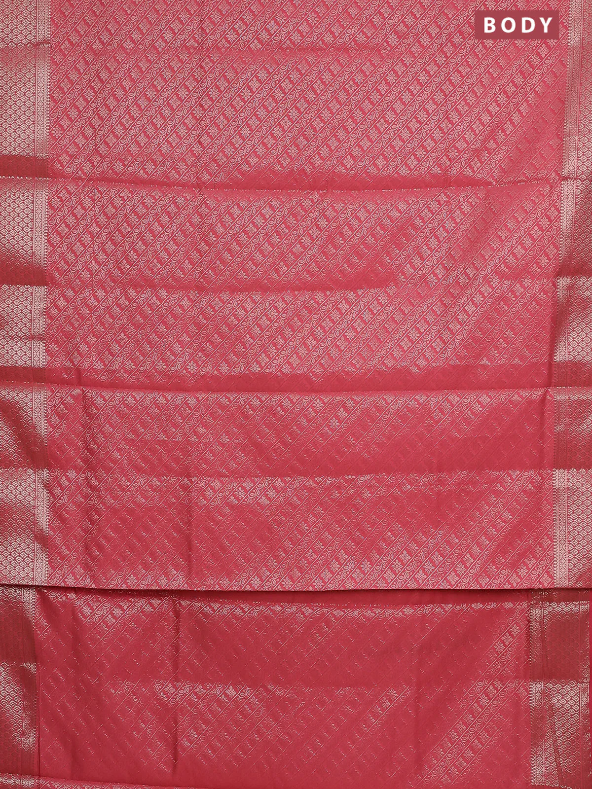 Semi soft silk saree peach pink with allover zari woven brocade weaves -Without blouse - Image 2