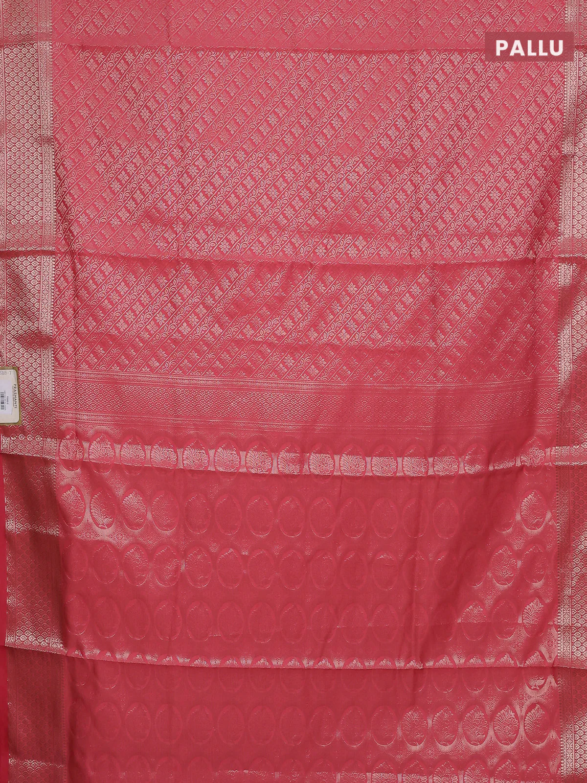 Semi soft silk saree peach pink with allover zari woven brocade weaves -Without blouse - Image 3