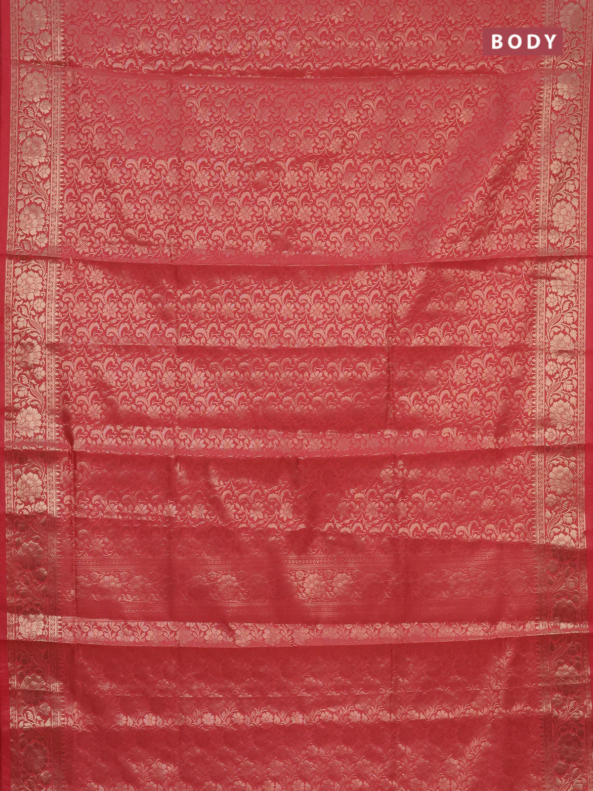 Semi soft silk saree peach pink with allover zari woven brocade weaves -Without blouse - Image 2