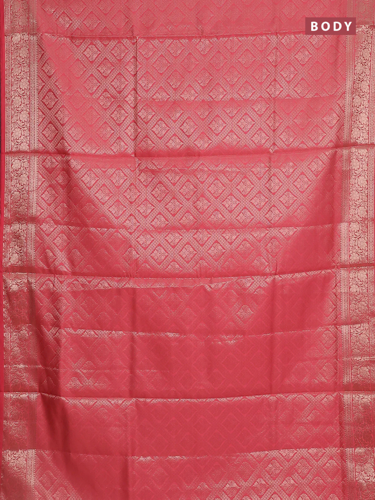 Semi soft silk saree peach pink with allover zari woven brocade weaves -Without blouse - Image 2
