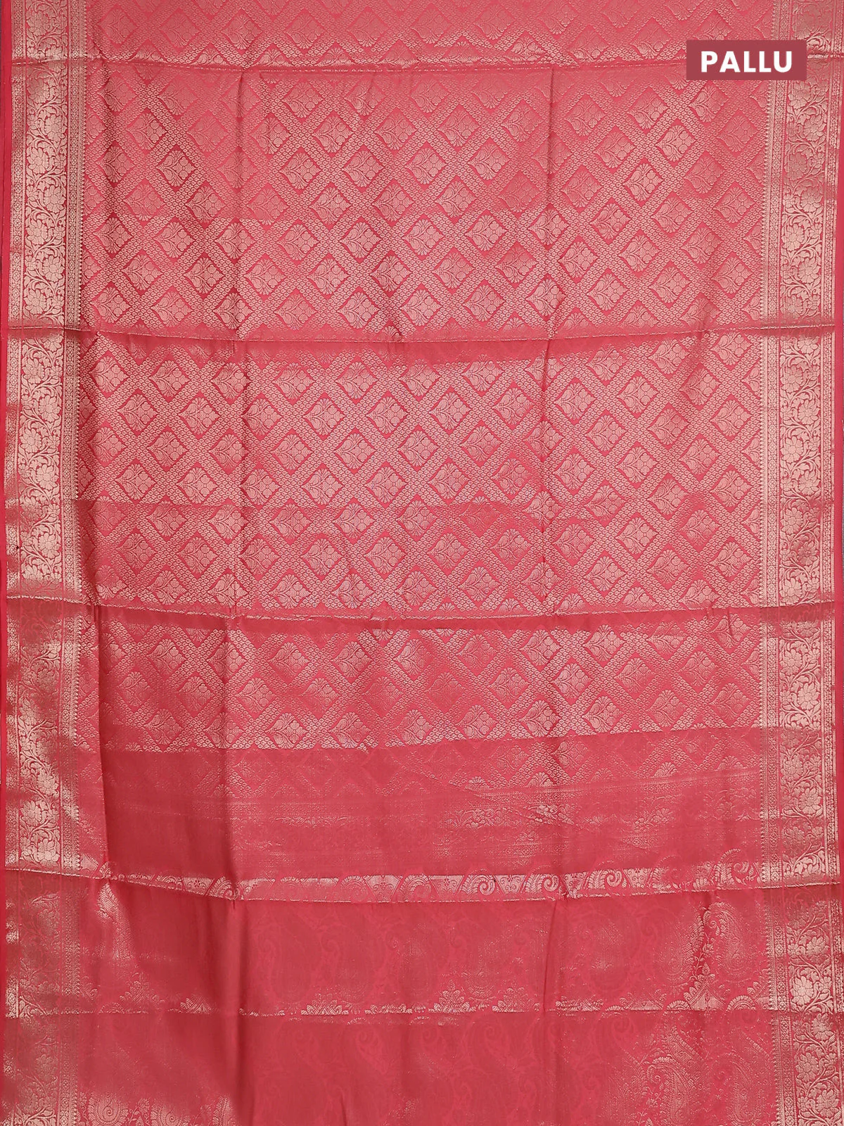 Semi soft silk saree peach pink with allover zari woven brocade weaves -Without blouse - Image 3