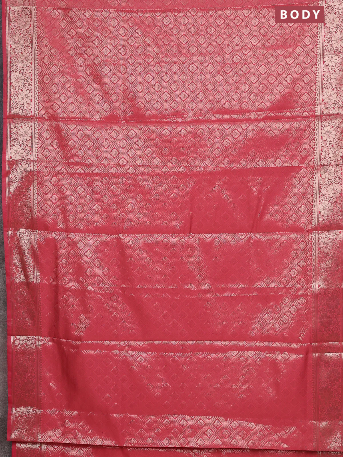Semi soft silk saree peach pink with allover zari woven brocade weaves -Without blouse - Image 2