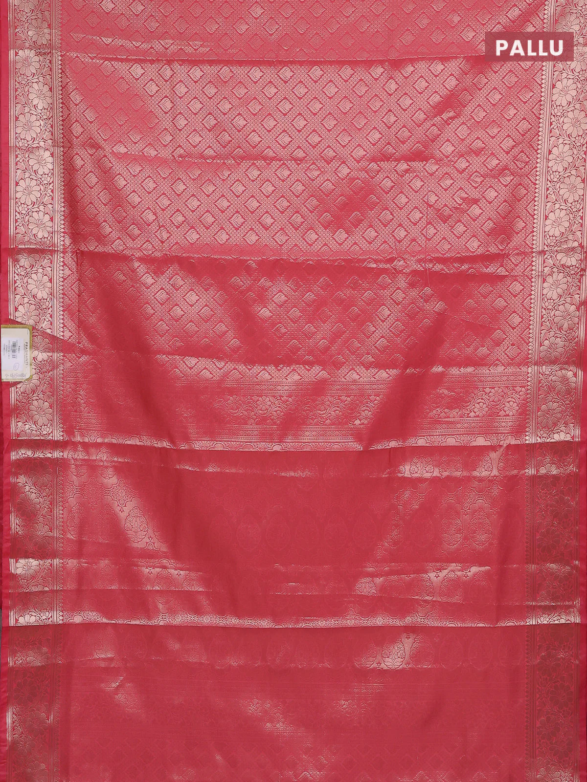 Semi soft silk saree peach pink with allover zari woven brocade weaves -Without blouse - Image 3