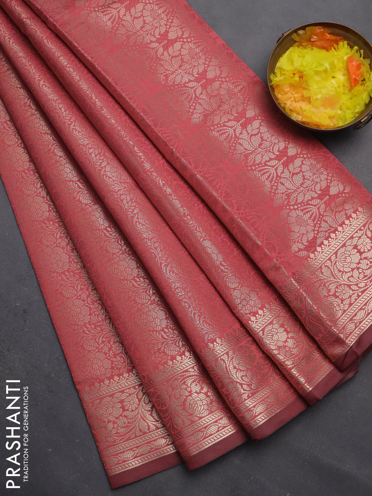 Semi soft silk saree peach pink with allover zari woven brocade weaves swetha mam taken 9 -Without blouse