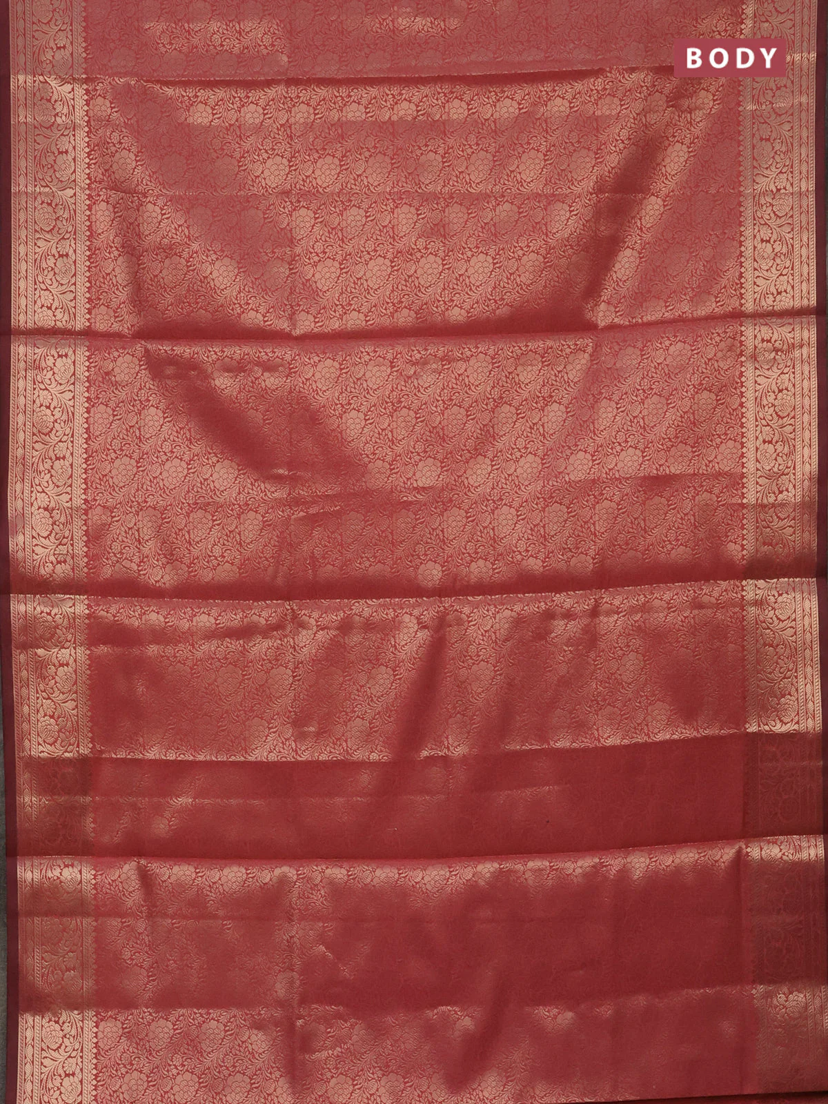 Semi soft silk saree peach pink with allover zari woven brocade weaves swetha mam taken 9 -Without blouse - Image 2