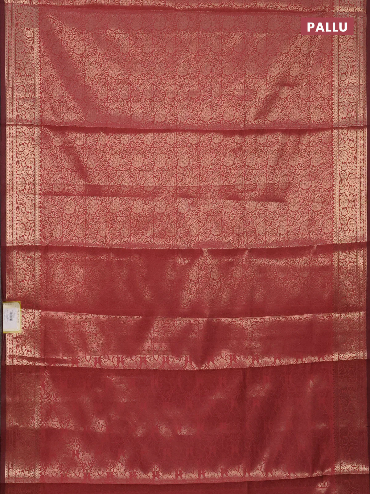 Semi soft silk saree peach pink with allover zari woven brocade weaves swetha mam taken 9 -Without blouse - Image 3