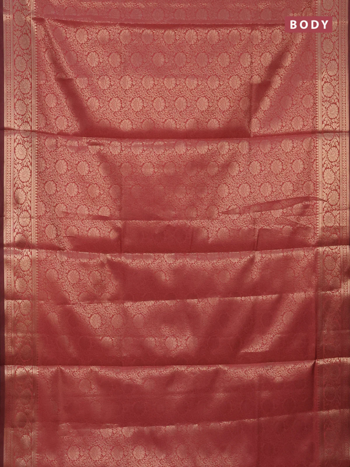 Semi soft silk saree peach shade with allover zari woven brocade weaves -Without blouse - Image 2