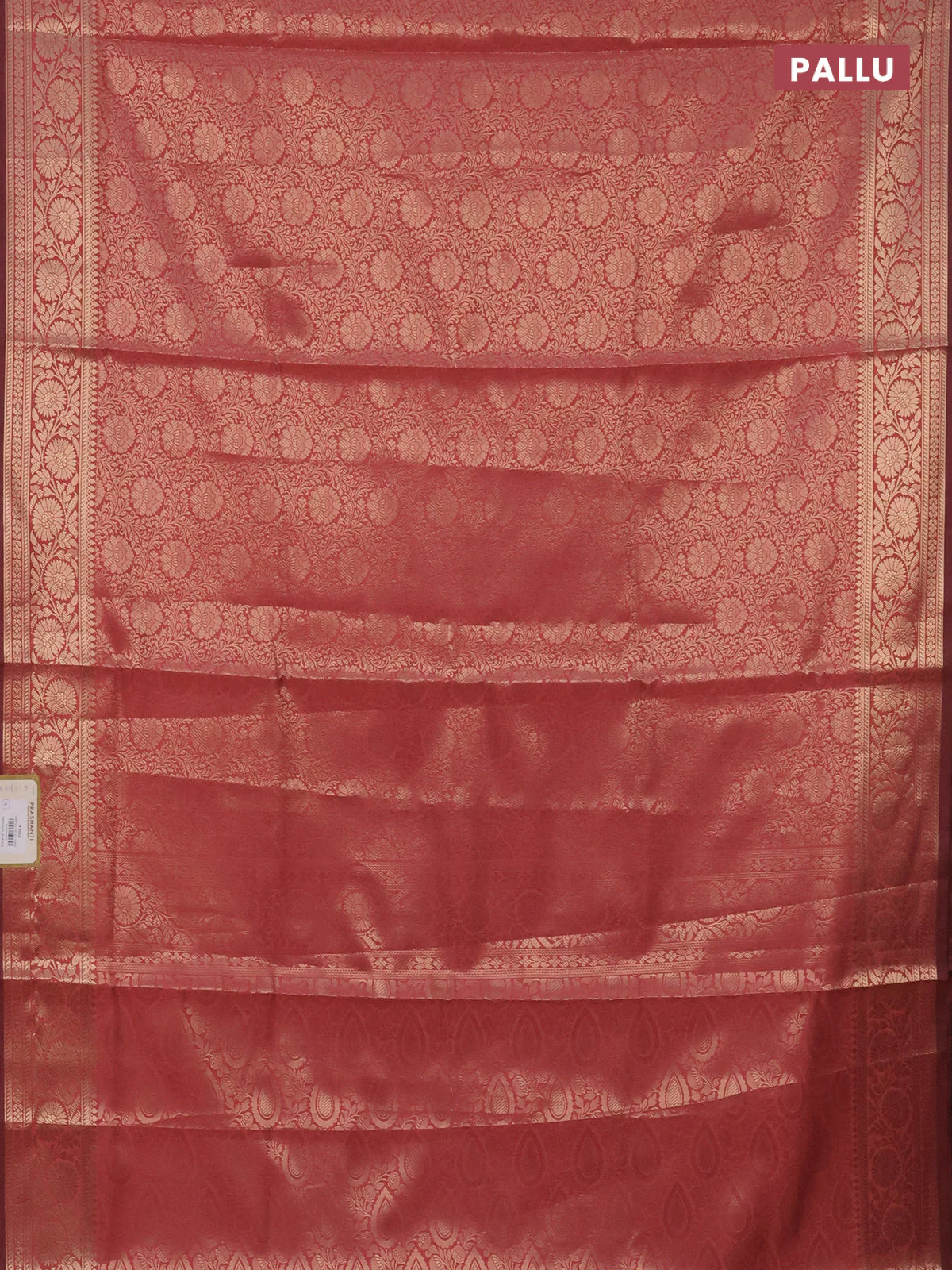 Semi soft silk saree peach shade with allover zari woven brocade weaves -Without blouse - Image 3