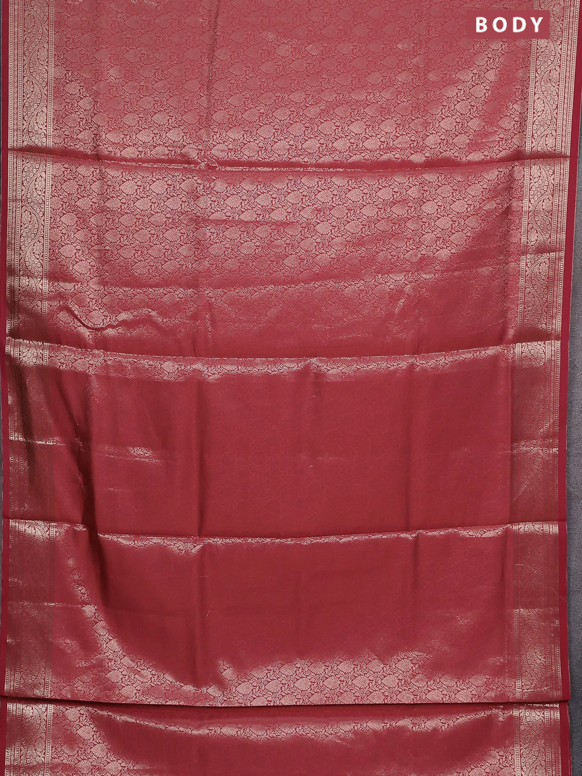 Semi soft silk saree peach shade with allover zari woven brocade weaves -Without blouse - Image 2