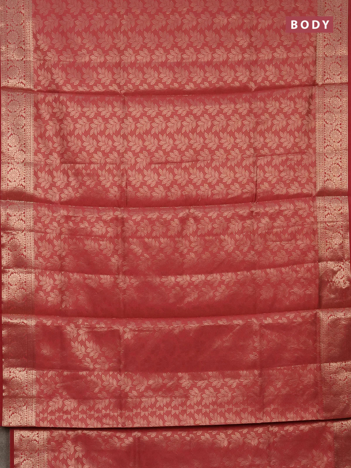 Semi soft silk saree peach shade with allover zari woven brocade weaves -Without blouse - Image 2