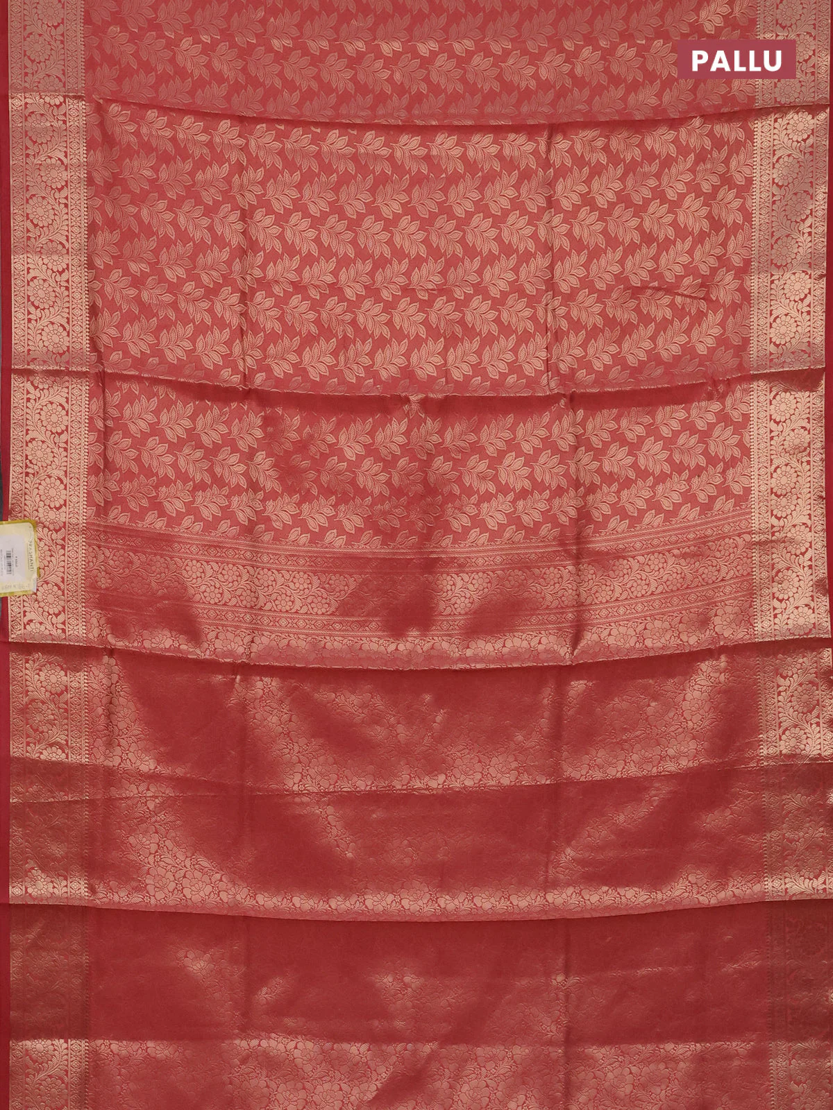 Semi soft silk saree peach shade with allover zari woven brocade weaves -Without blouse - Image 3