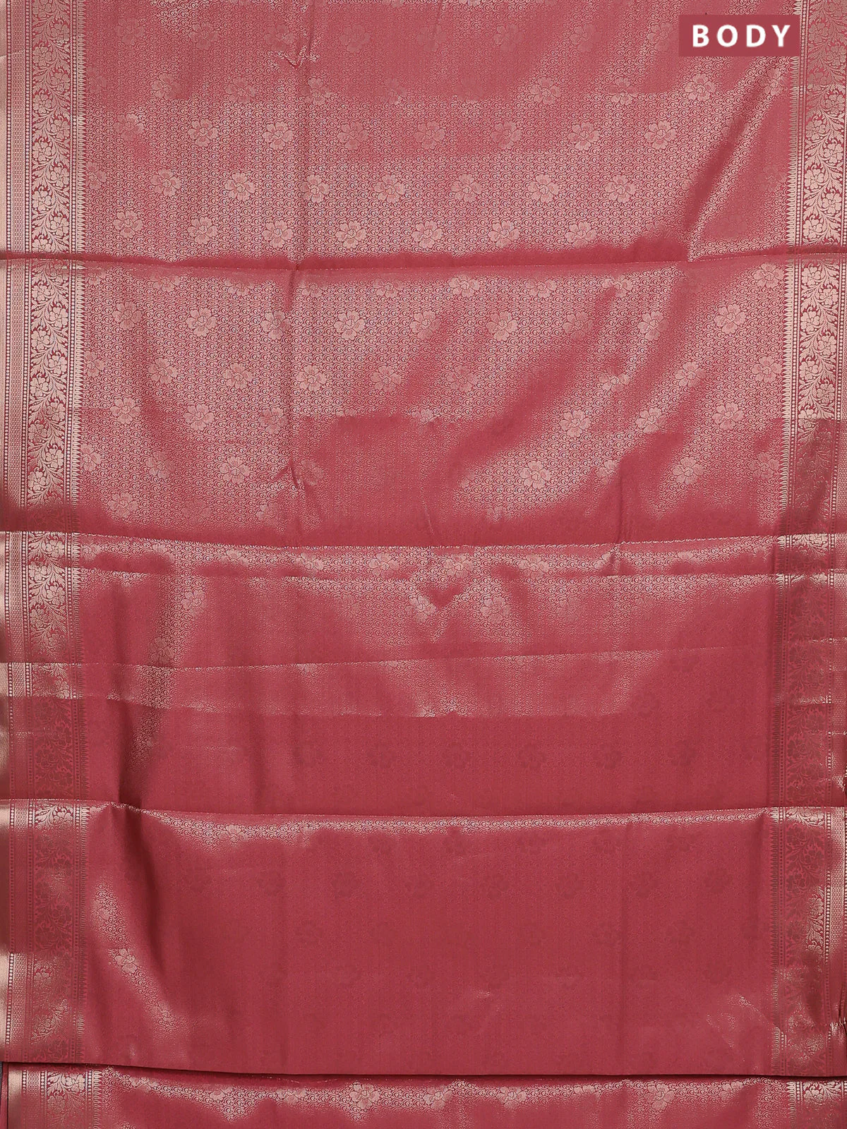 Semi soft silk saree peach shade with allover zari woven brocade weaves -Without blouse - Image 2