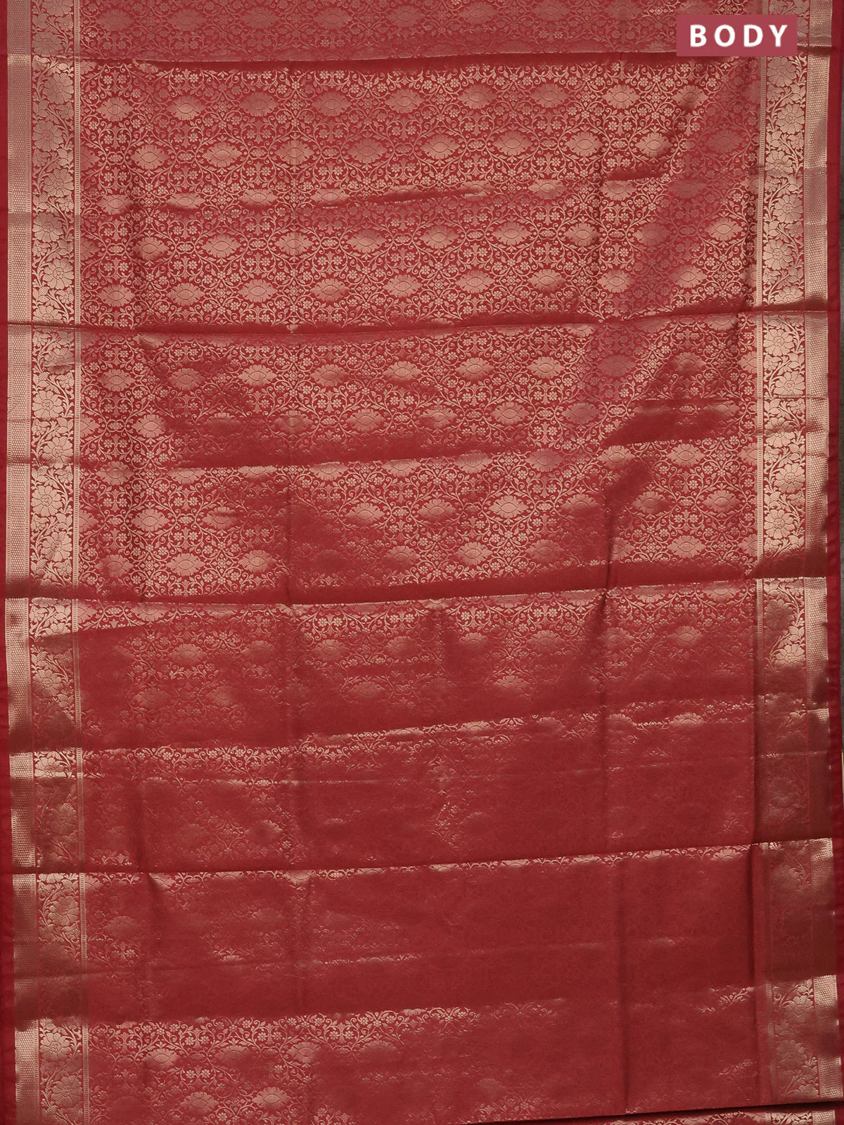 Semi soft silk saree peach shade with allover zari woven brocade weaves -Without blouse - Image 2