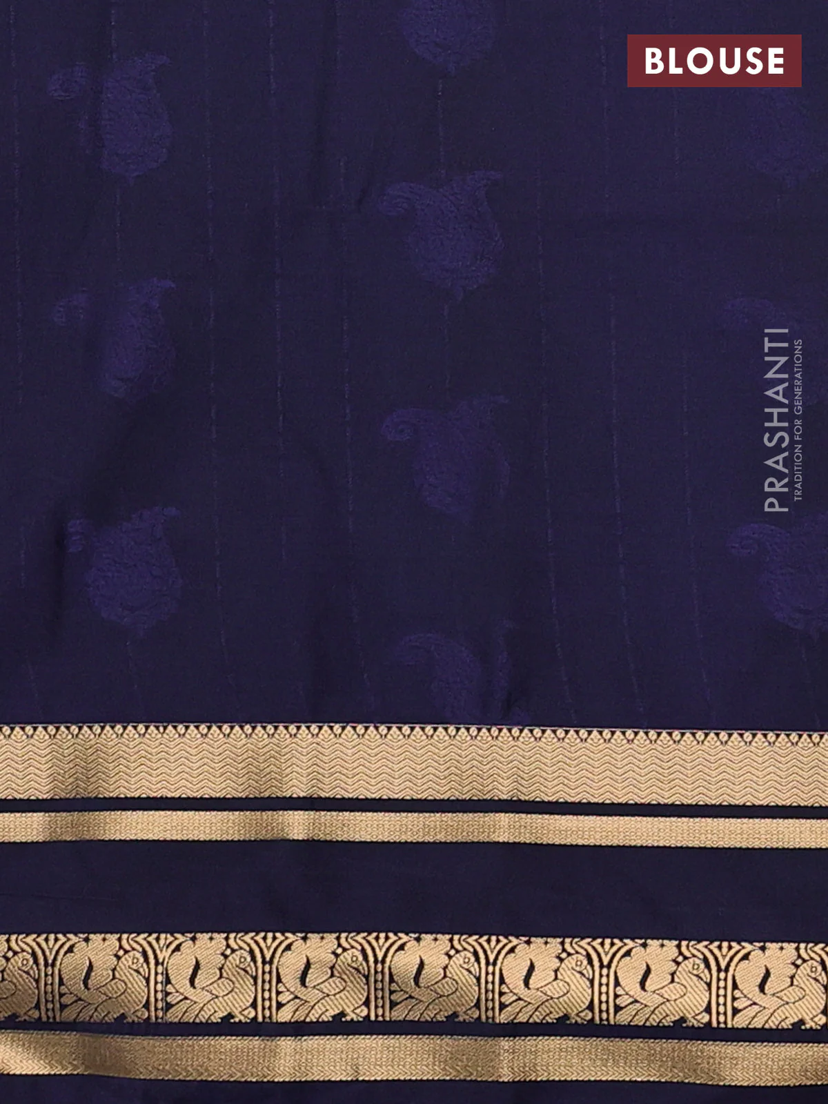 Semi soft silk saree peacock green and navy blue with allover zari weaves & buttas and zari woven border - Image 3