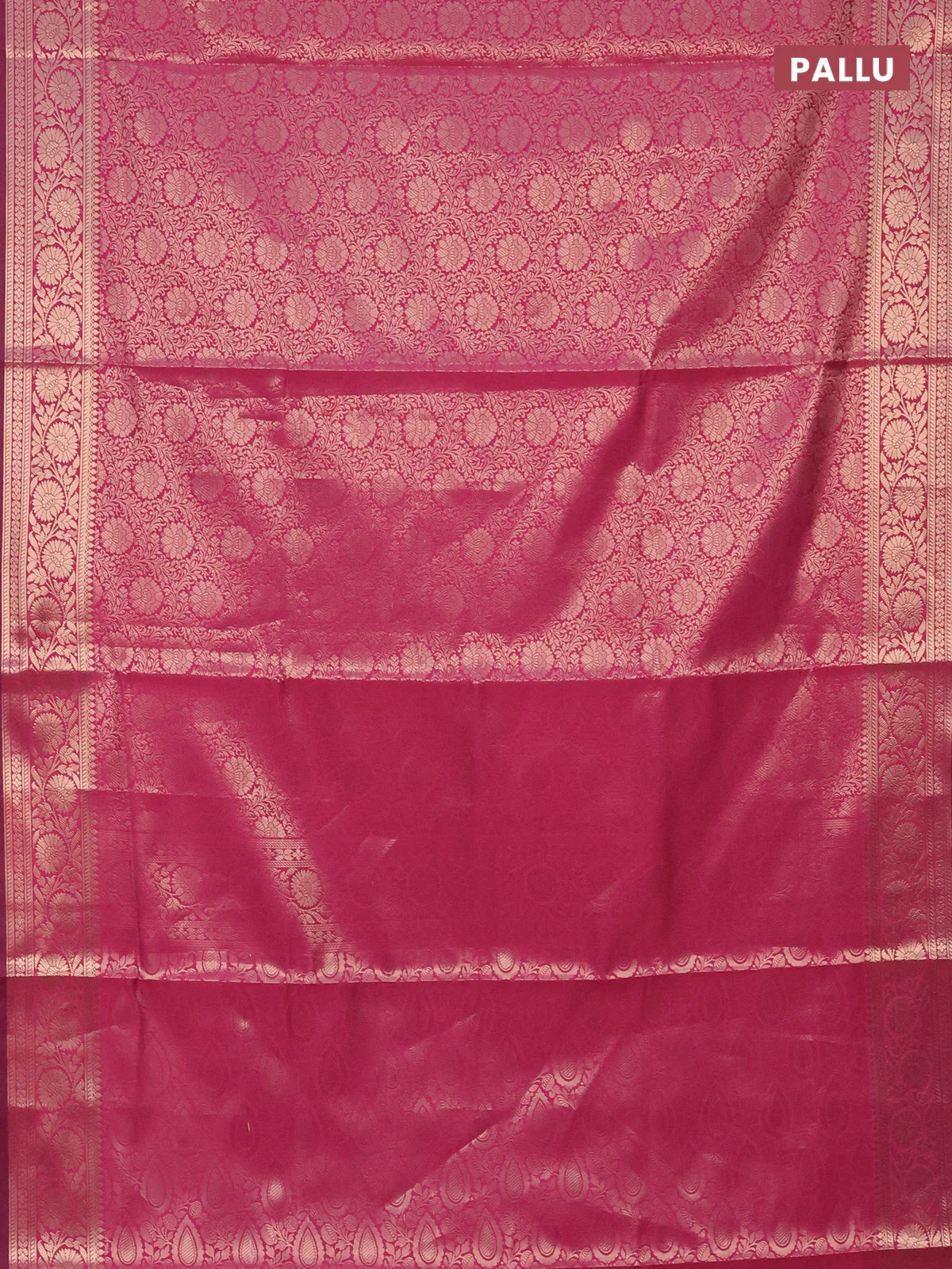 Semi soft silk saree pink with allover zari woven brocade weaves -Without blouse - Image 3