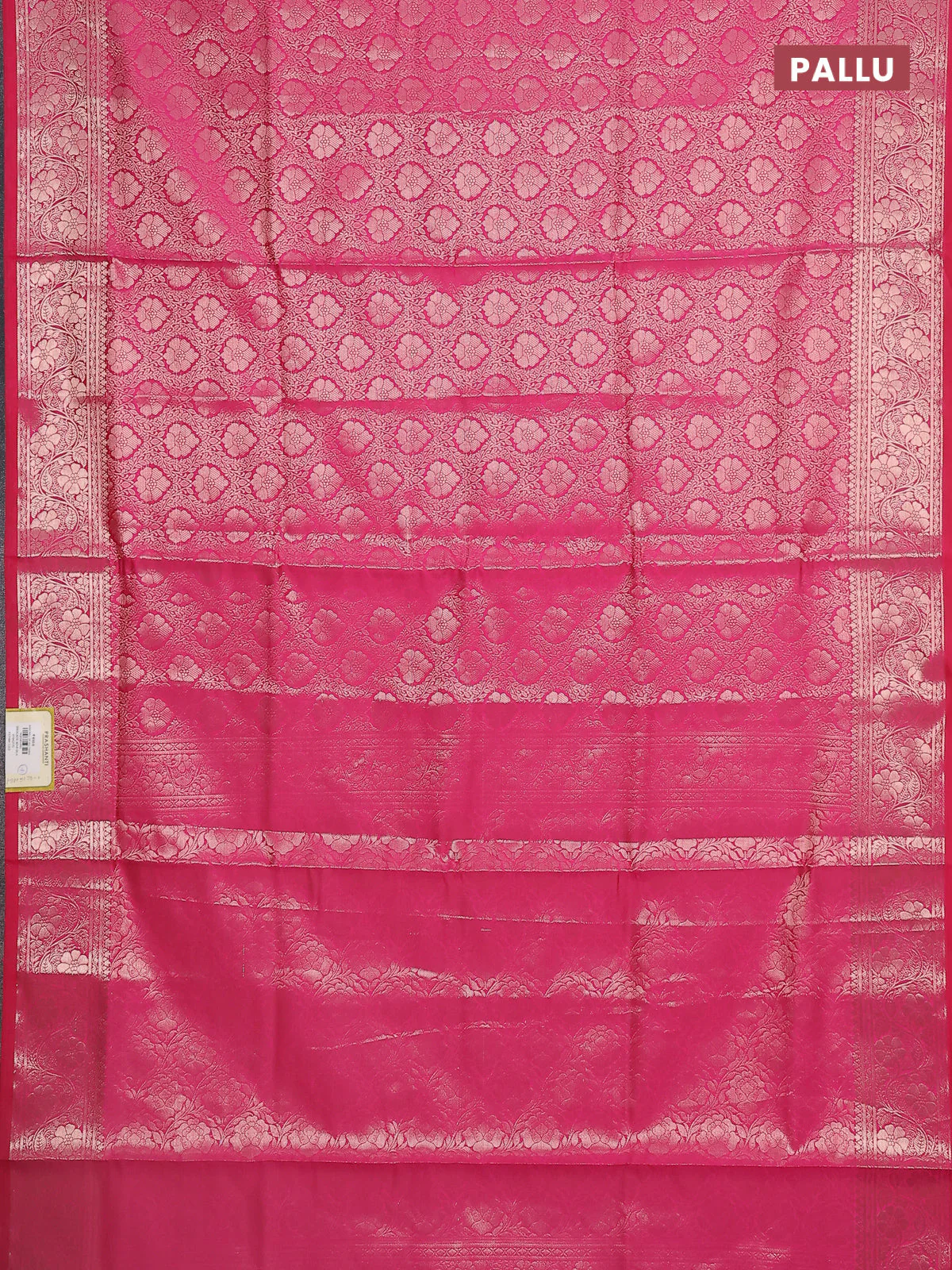 Semi soft silk saree pink with allover zari woven brocade weaves -Without blouse - Image 3
