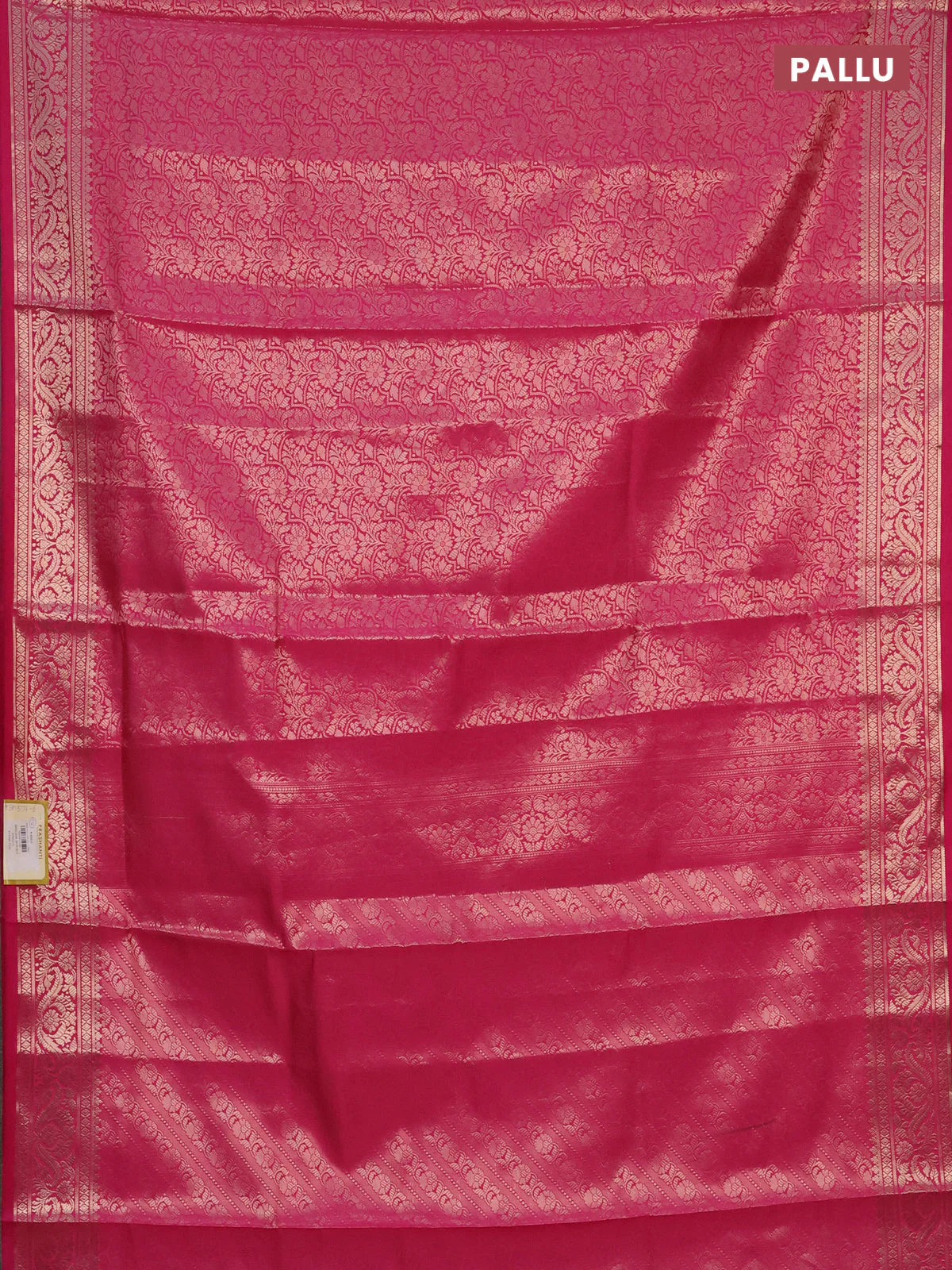 Semi soft silk saree pink with allover zari woven brocade weaves -Without blouse - Image 3