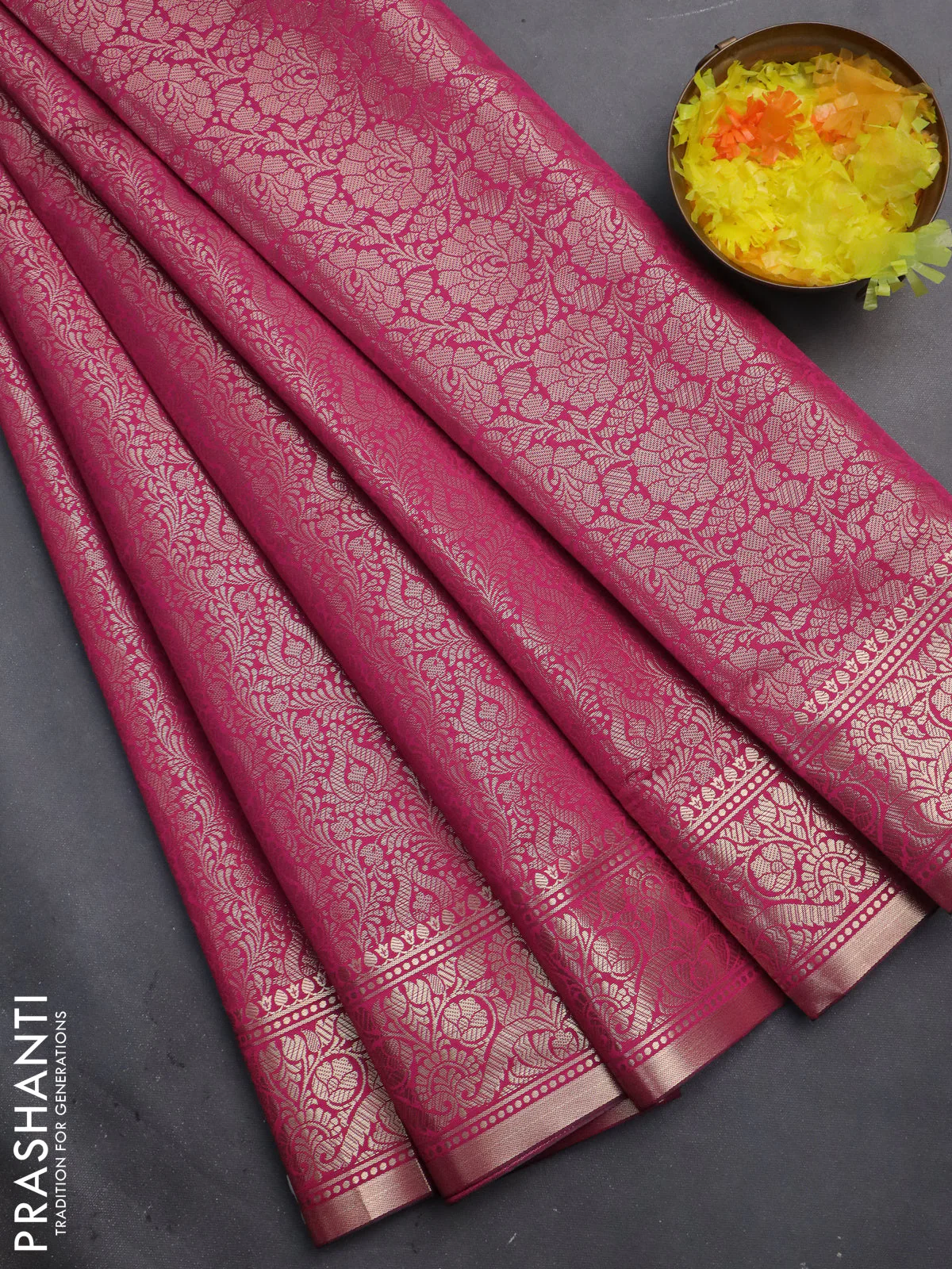 Semi soft silk saree pink with allover zari woven brocade weaves -Without blouse