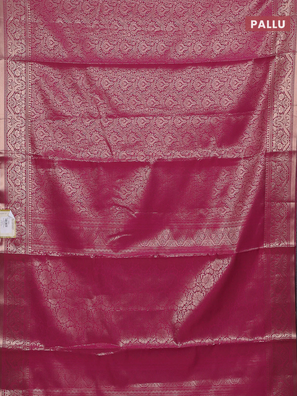 Semi soft silk saree pink with allover zari woven brocade weaves -Without blouse - Image 3