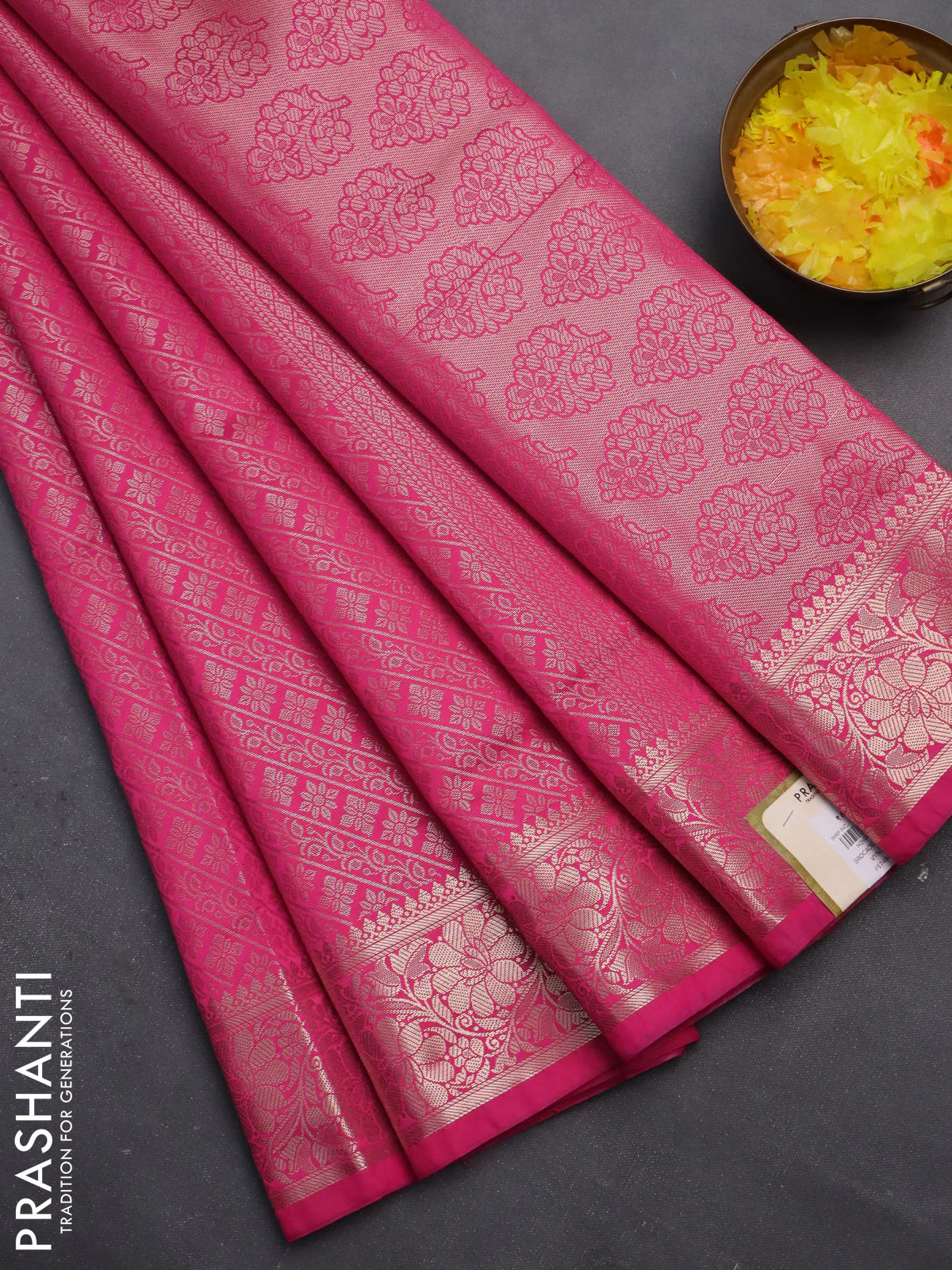 Semi soft silk saree pink with allover zari woven brocade weaves -Without blouse