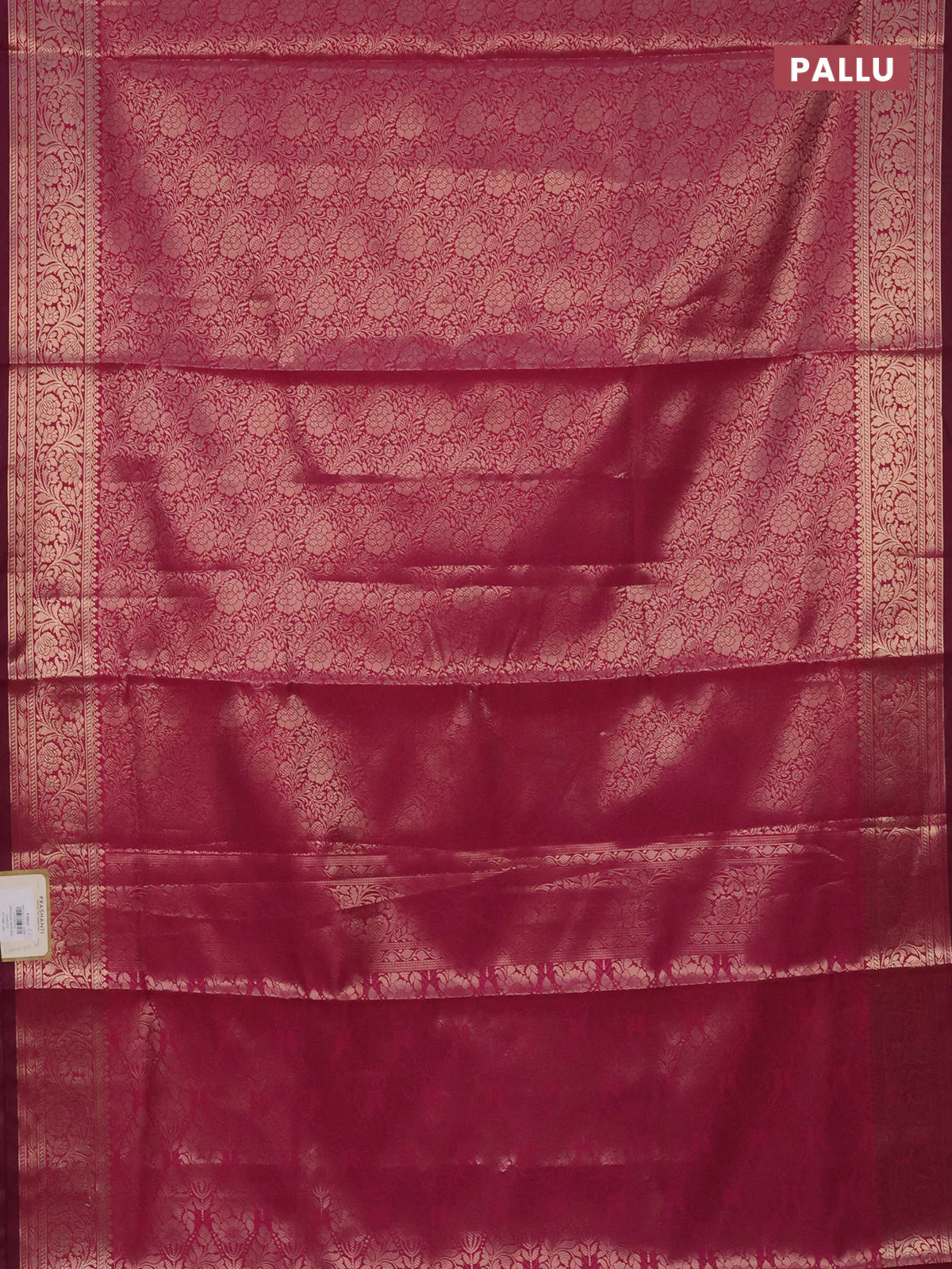 Semi soft silk saree pink with allover zari woven brocade weaves -Without blouse - Image 3