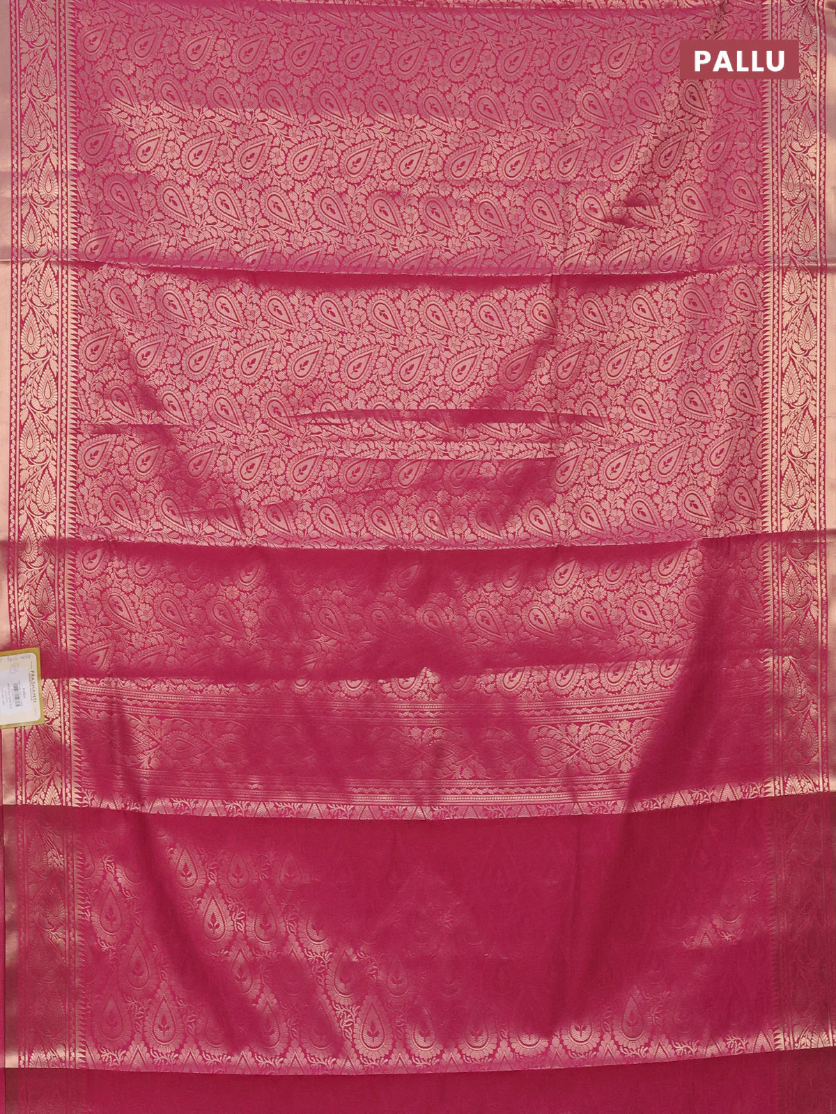 Semi soft silk saree pink with allover zari woven brocade weaves -Without blouse - Image 3