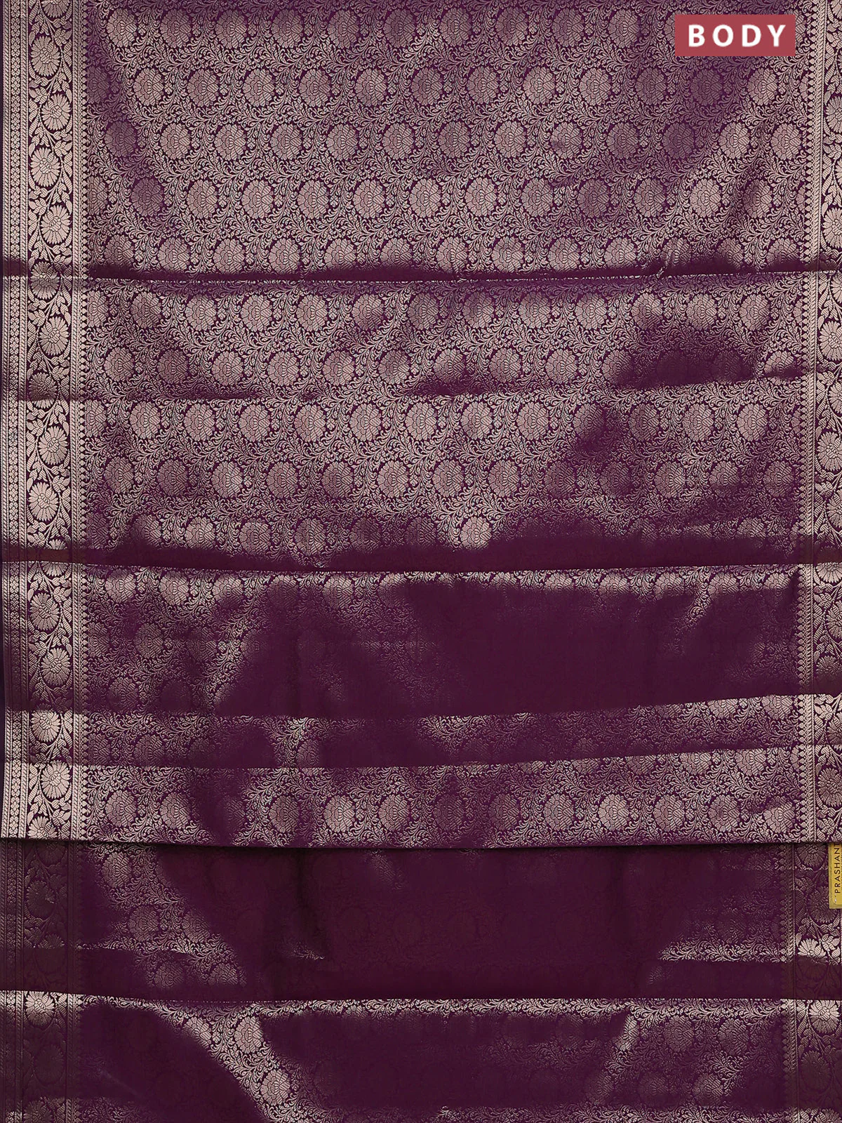 Semi soft silk saree purple with allover zari woven brocade weaves -Without blouse - Image 2