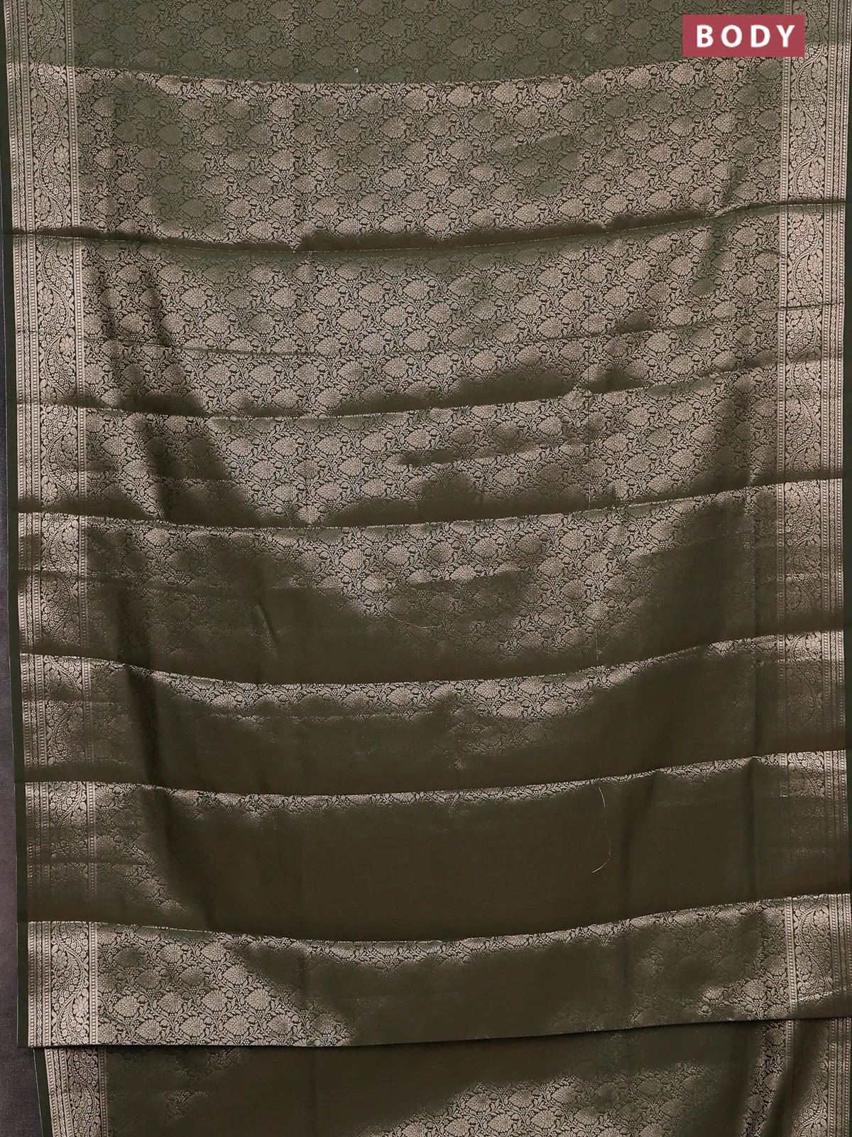 Semi soft silk saree sap green with allover zari woven brocade weaves -Without blouse - Image 2