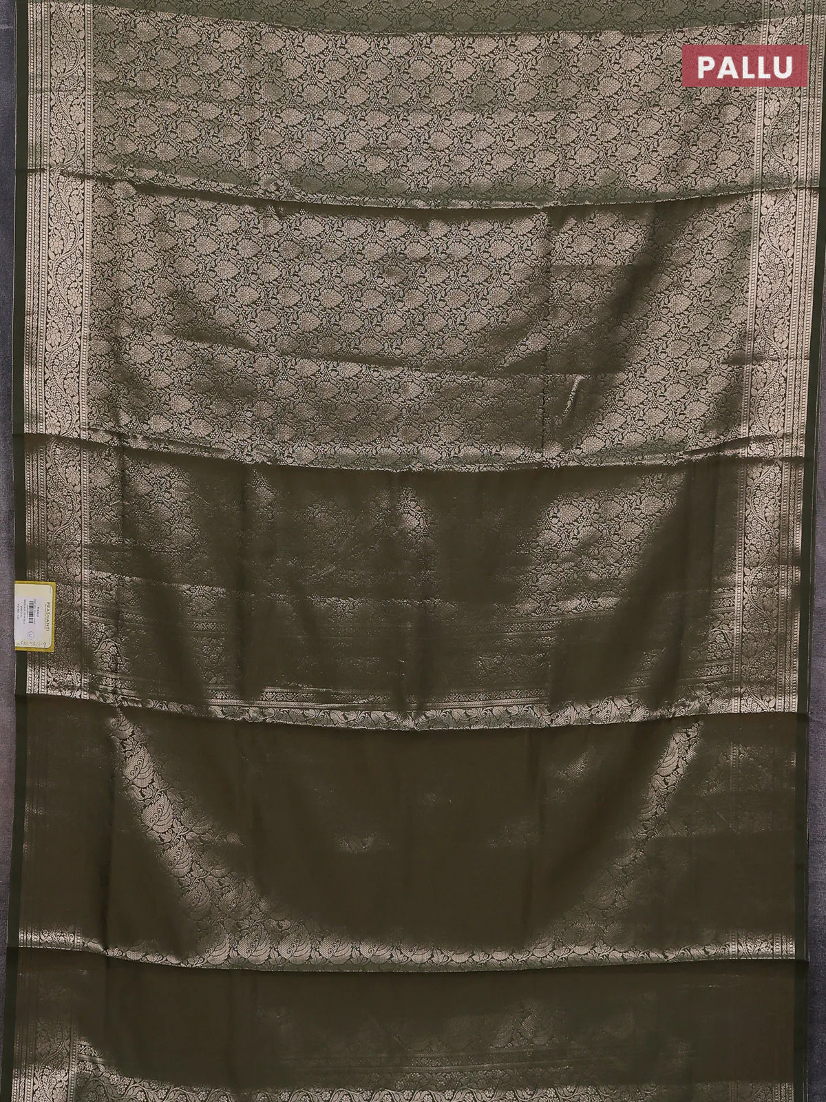 Semi soft silk saree sap green with allover zari woven brocade weaves -Without blouse - Image 3