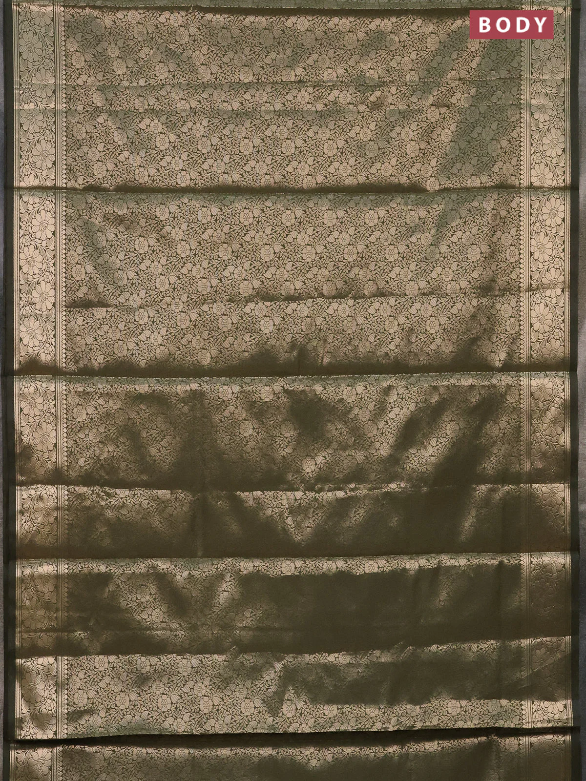 Semi soft silk saree sap green with allover zari woven brocade weaves -Without blouse - Image 2