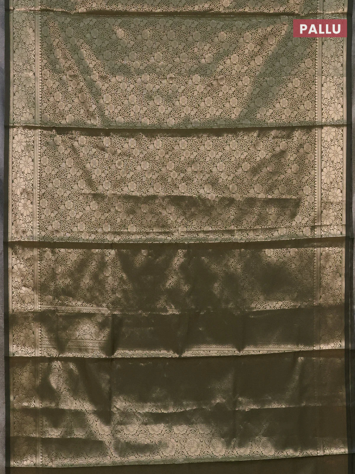 Semi soft silk saree sap green with allover zari woven brocade weaves -Without blouse - Image 3