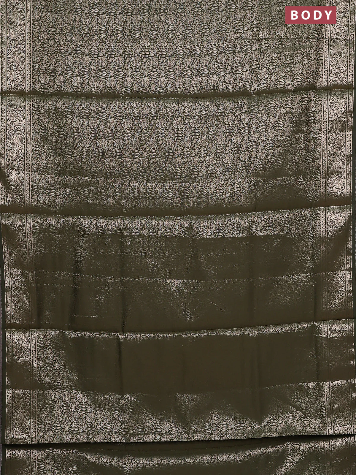 Semi soft silk saree sap green with allover zari woven brocade weaves -Without blouse - Image 2