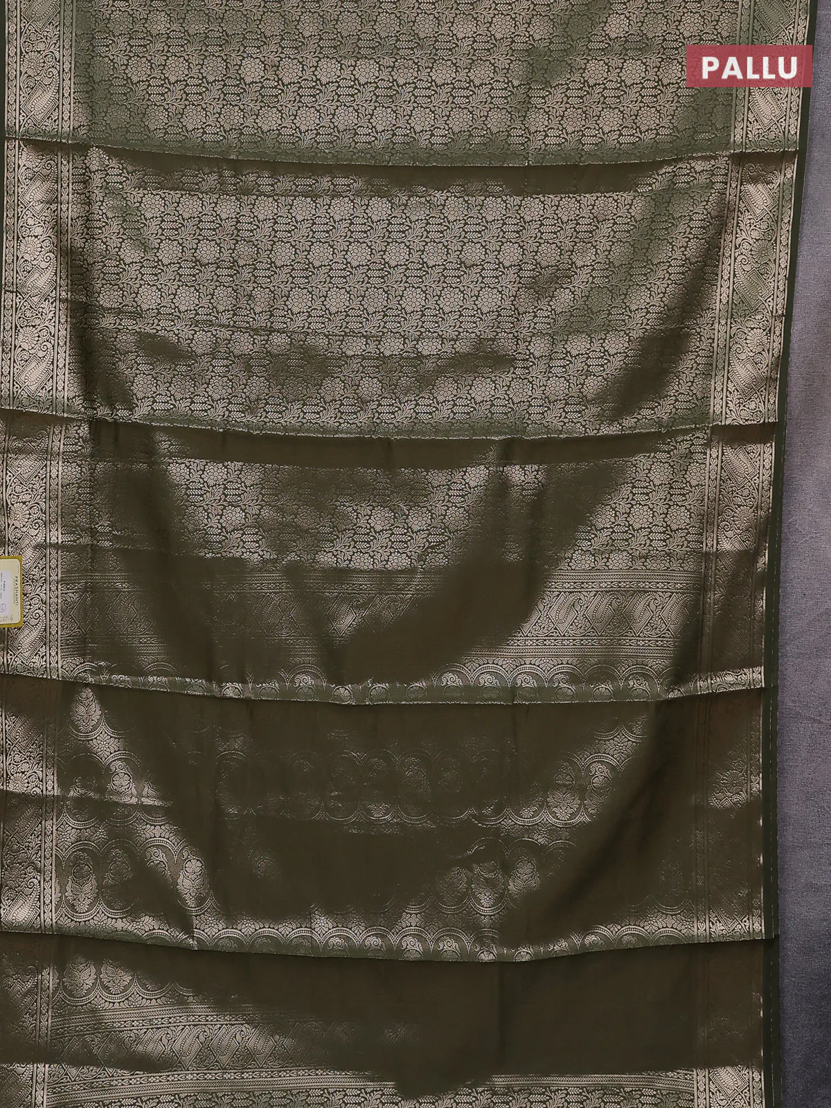 Semi soft silk saree sap green with allover zari woven brocade weaves -Without blouse - Image 3