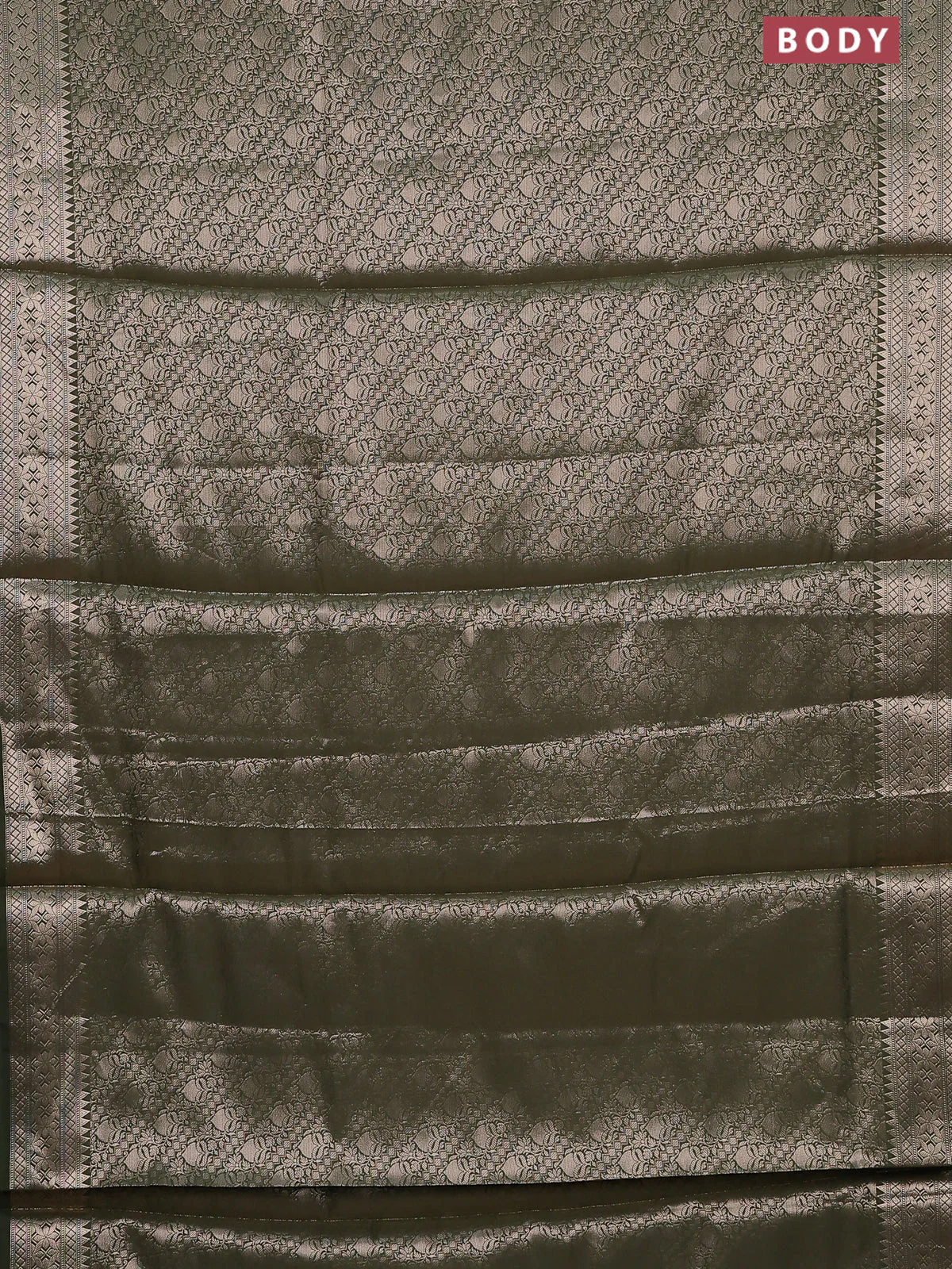 Semi soft silk saree sap green with allover zari woven brocade weaves -Without blouse - Image 2