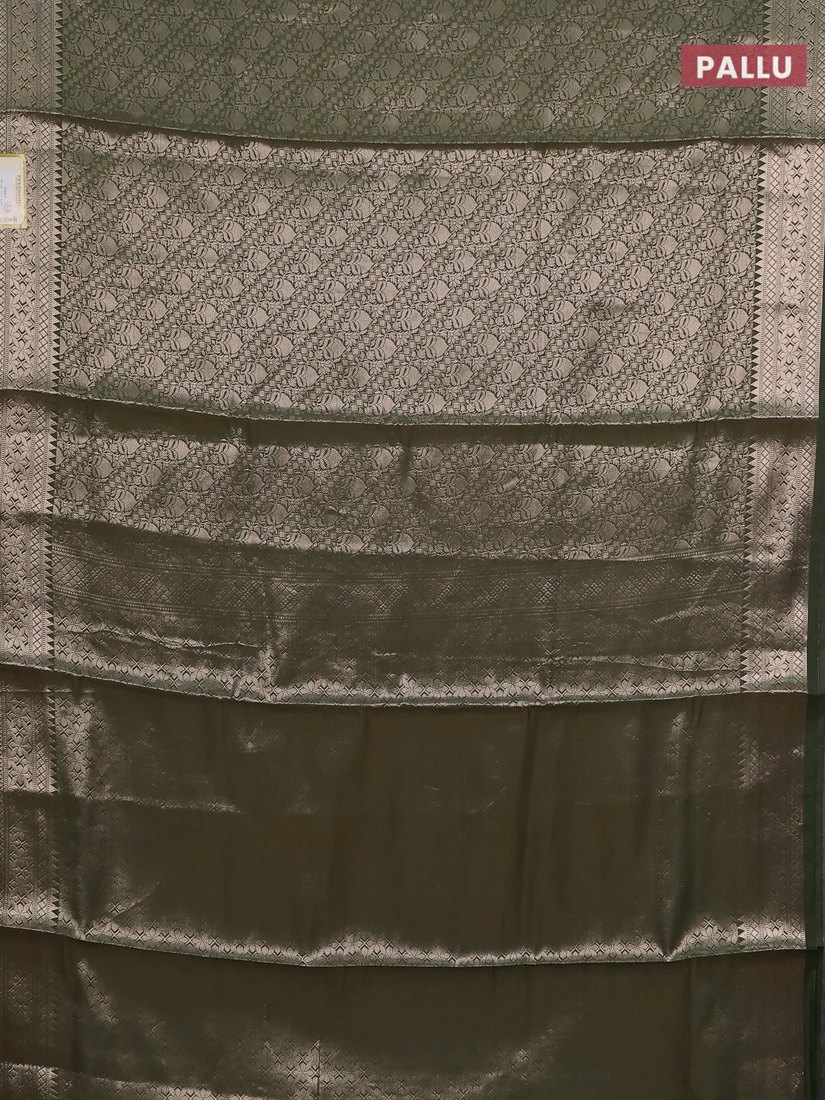 Semi soft silk saree sap green with allover zari woven brocade weaves -Without blouse - Image 3