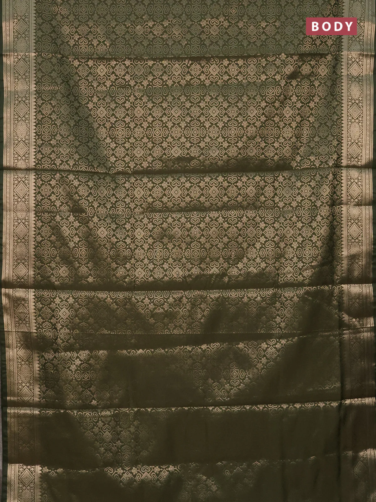 Semi soft silk saree sap green with allover zari woven brocade weaves -Without blouse - Image 2