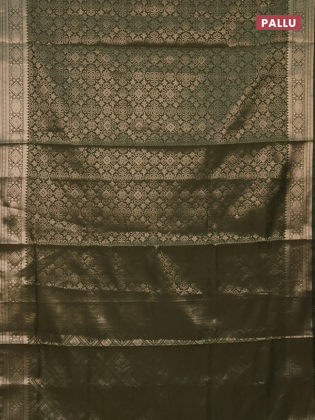 Semi soft silk saree sap green with allover zari woven brocade weaves -Without blouse - Image 3