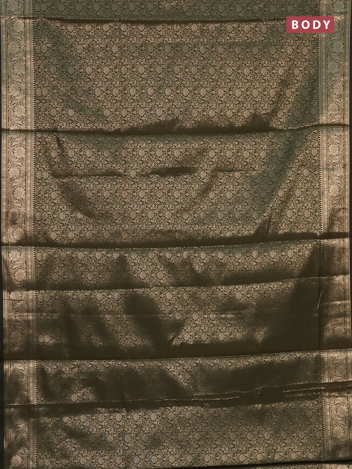Semi soft silk saree sap green with allover zari woven brocade weaves -Without blouse - Image 2