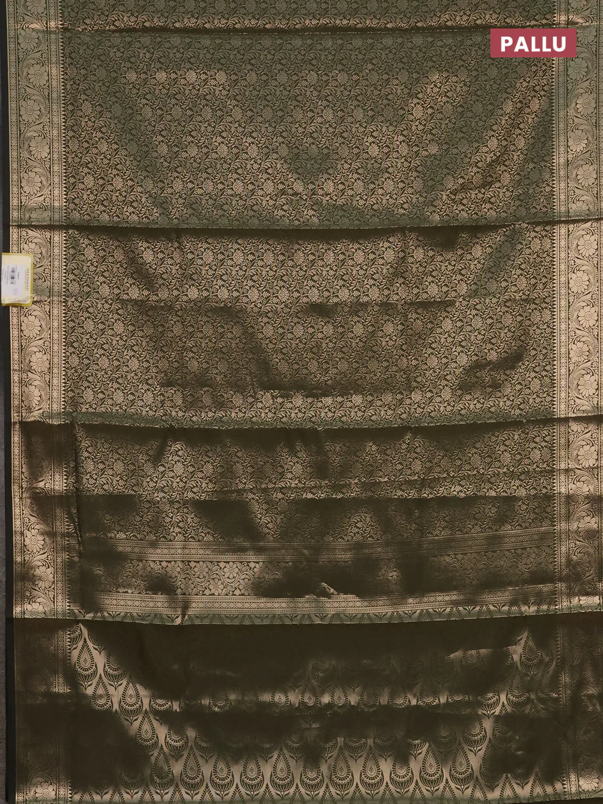 Semi soft silk saree sap green with allover zari woven brocade weaves -Without blouse - Image 3