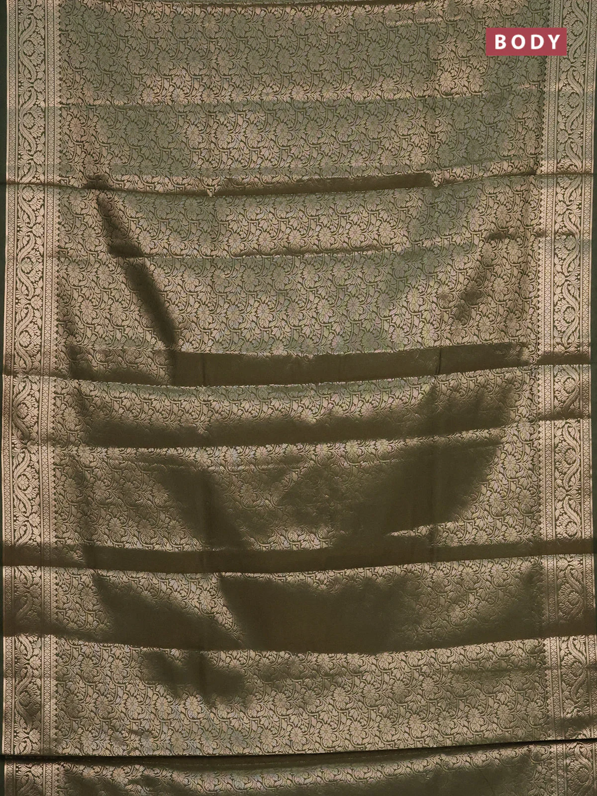 Semi soft silk saree sap green with allover zari woven brocade weaves -Without blouse - Image 2