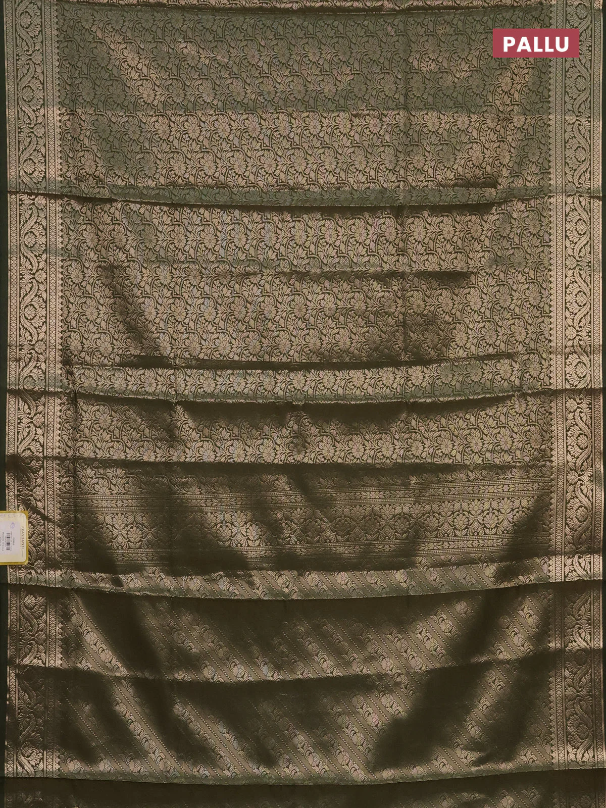 Semi soft silk saree sap green with allover zari woven brocade weaves -Without blouse - Image 3