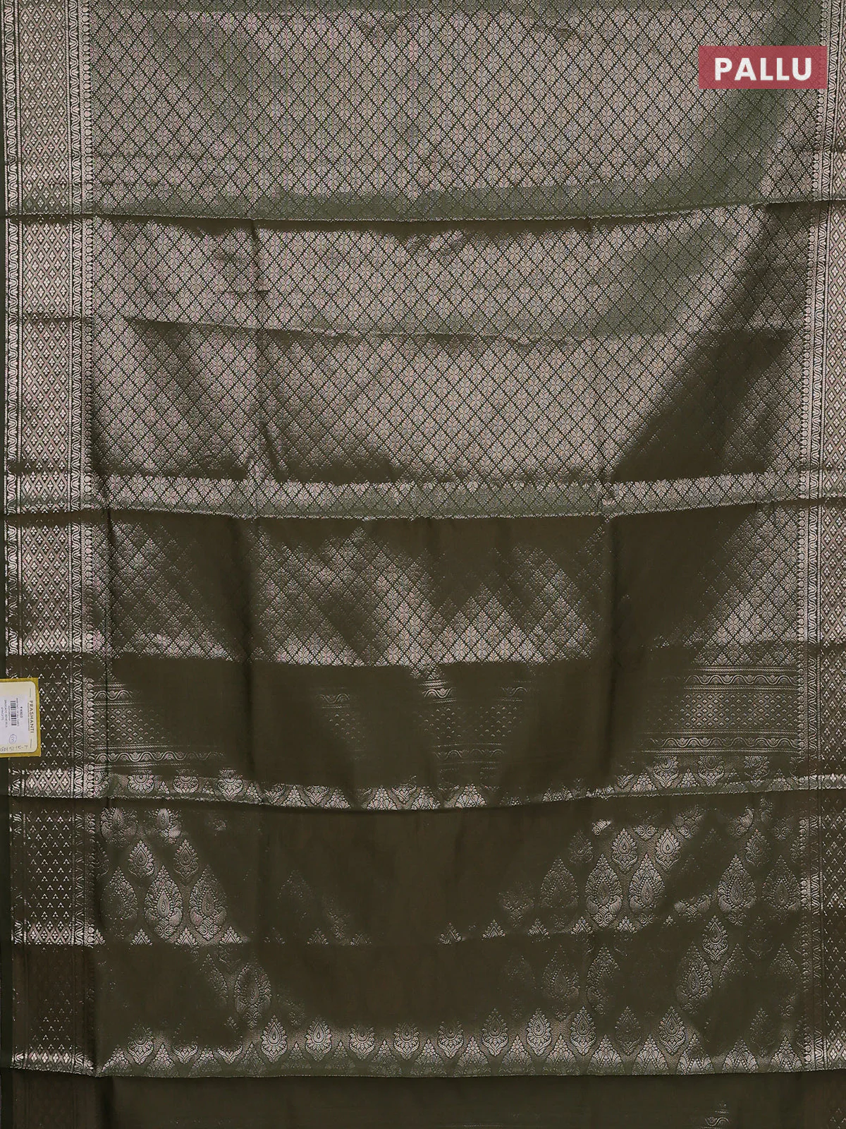 Semi soft silk saree sap green with allover zari woven brocade weaves -Without blouse - Image 3
