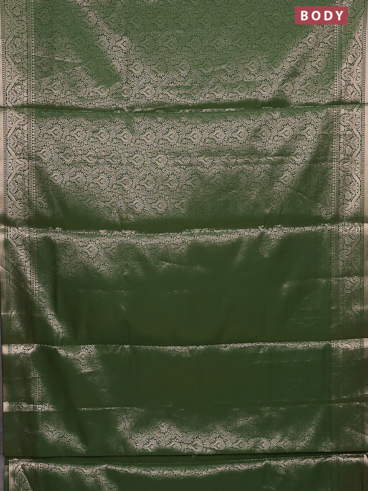 Semi soft silk saree sap green with allover zari woven brocade weaves -Without blouse - Image 2