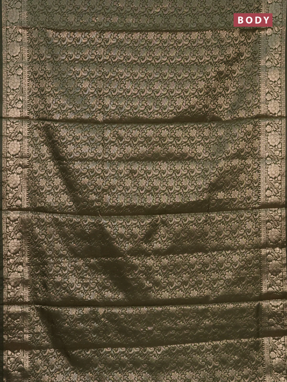 Semi soft silk saree sap green with allover zari woven brocade weaves -Without blouse - Image 2