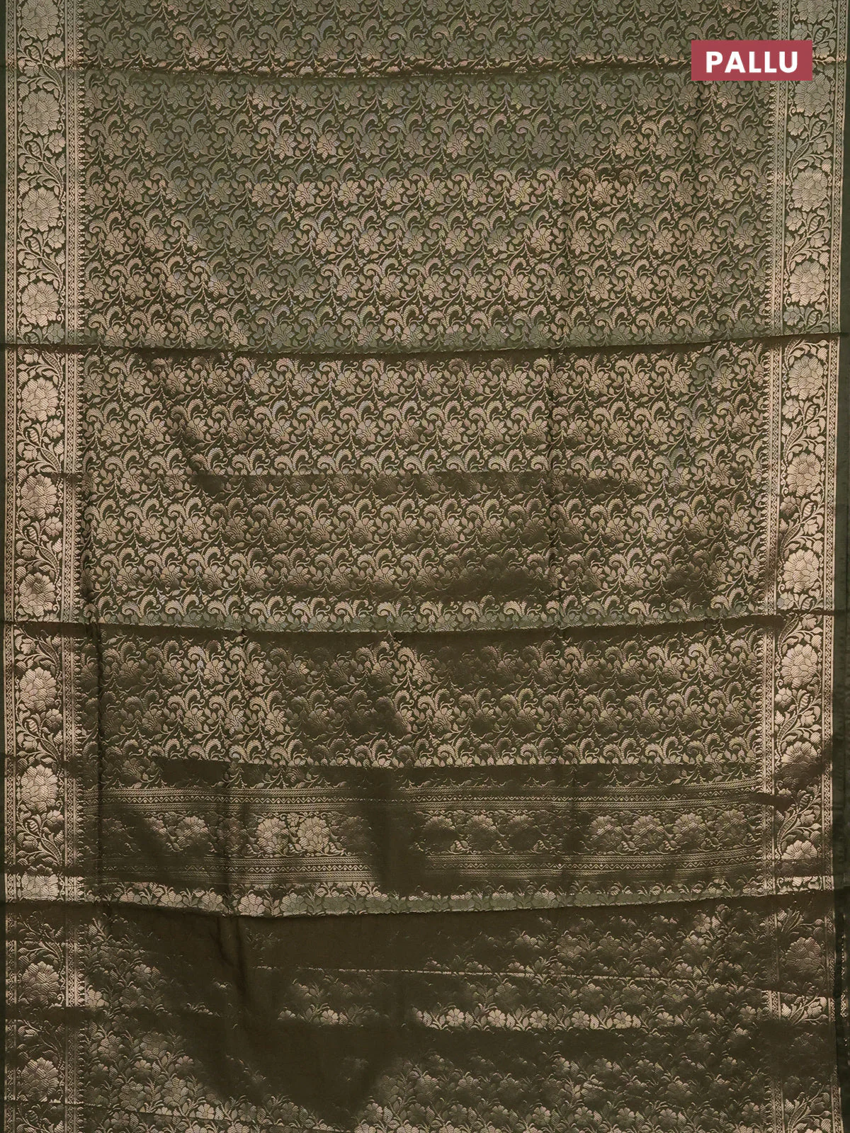 Semi soft silk saree sap green with allover zari woven brocade weaves -Without blouse - Image 3