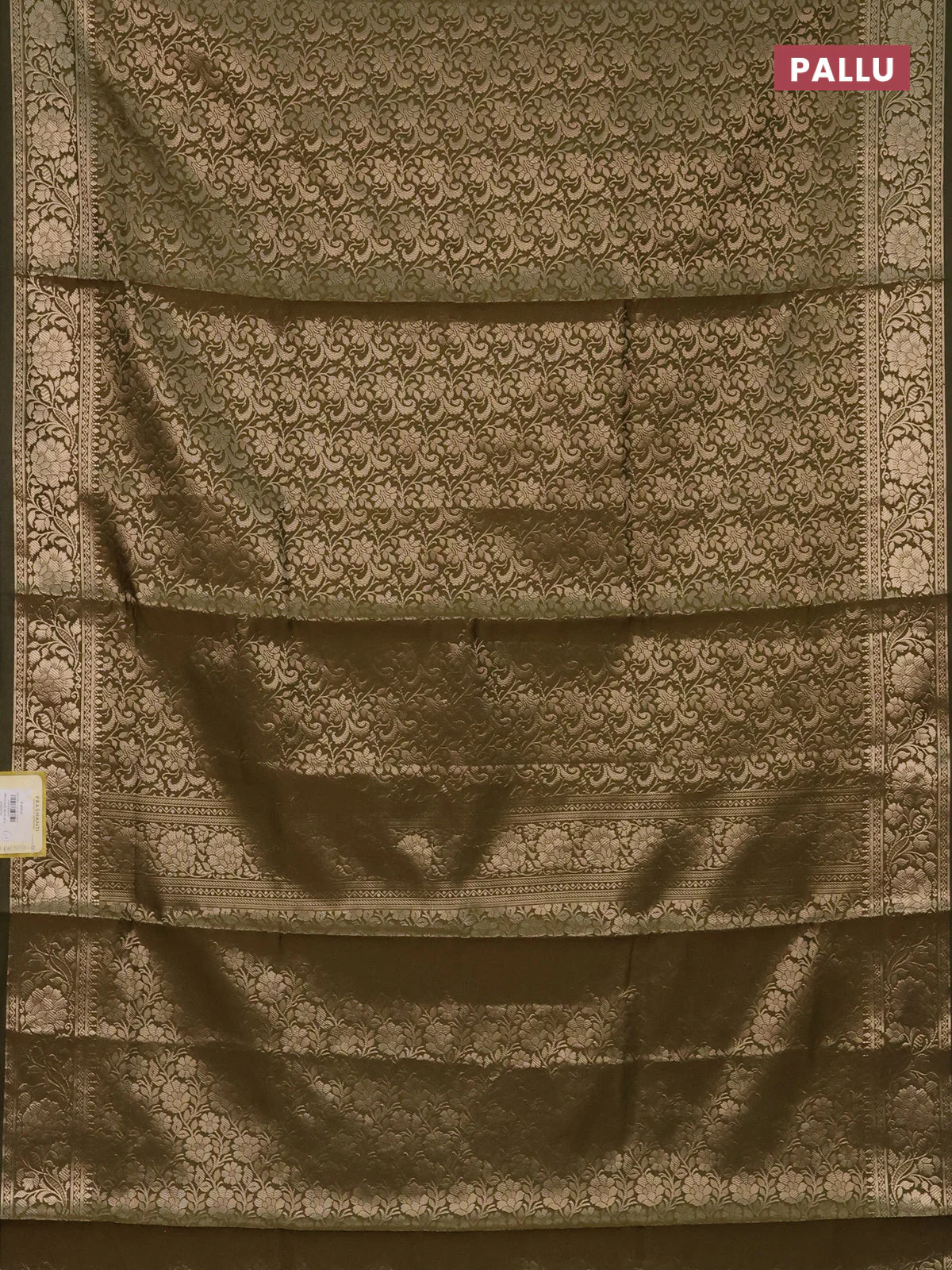 Semi soft silk saree sap green with allover zari woven brocade weaves -Without blouse - Image 3