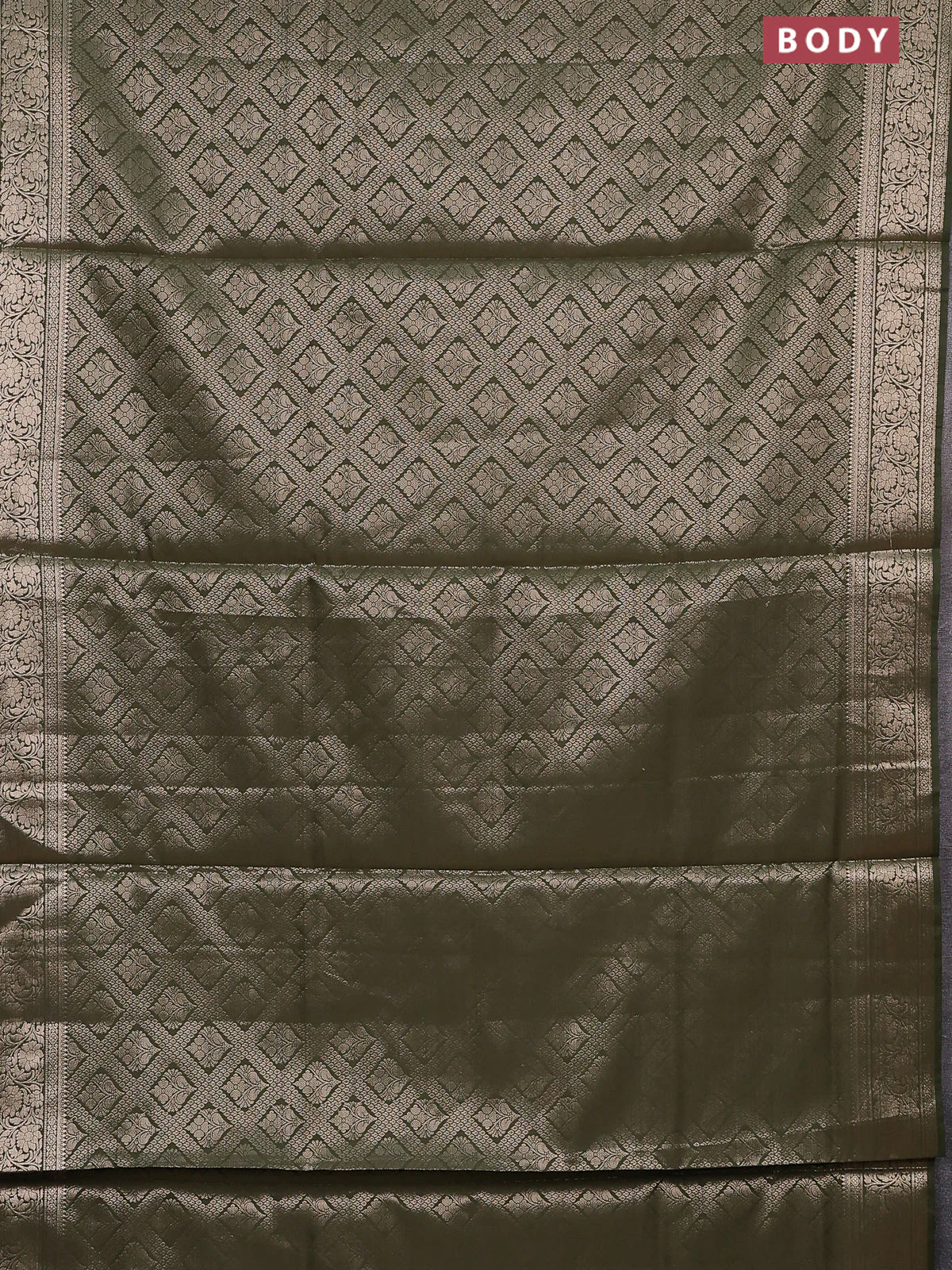 Semi soft silk saree sap green with allover zari woven brocade weaves -Without blouse - Image 2