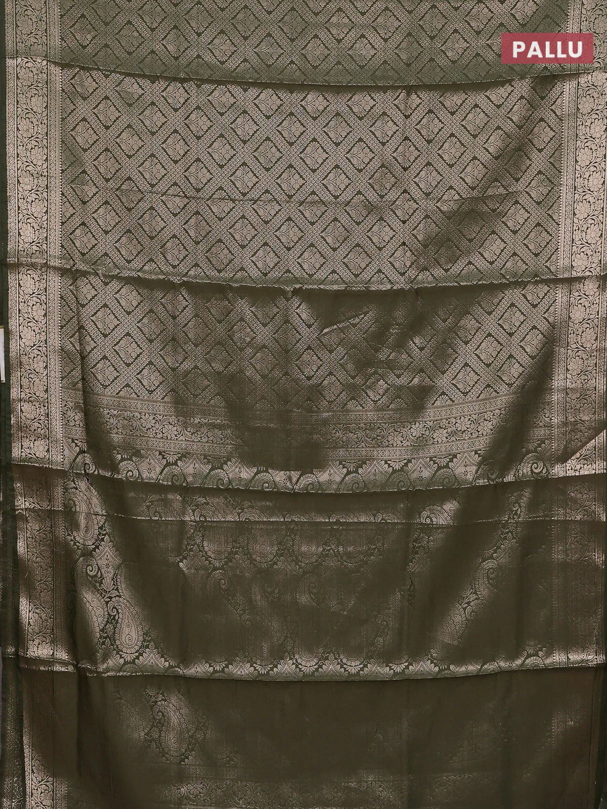Semi soft silk saree sap green with allover zari woven brocade weaves -Without blouse - Image 3